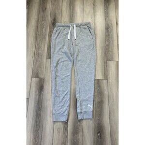 Puma Joggers Mens L Light Grey Cotton Blend Sweatpants Ankle Logo Embroidered